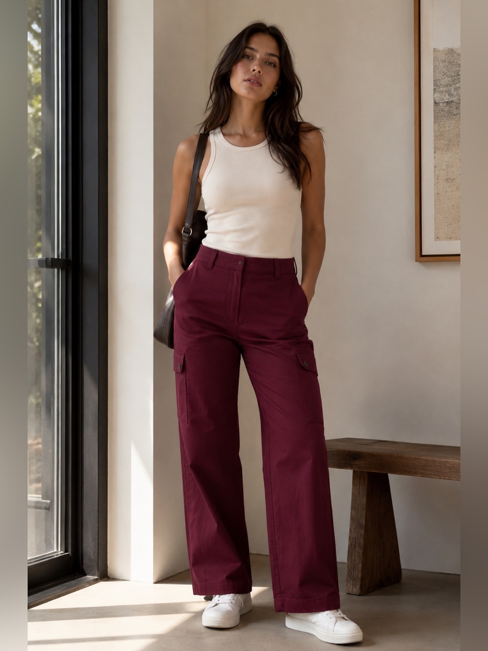 Chico’s Burgundy Straight Leg Crop Cargo Pants Size 1R (US 8) NWT
